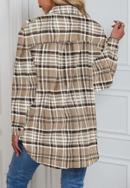 Plaid Print Button Front Shacket