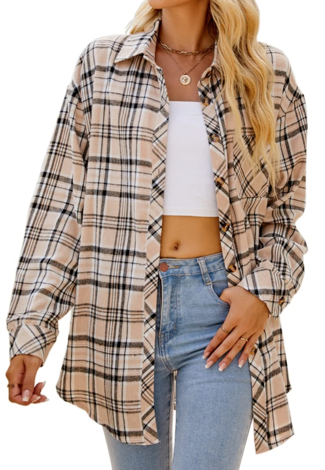 Plaid Print Button Front Shacket