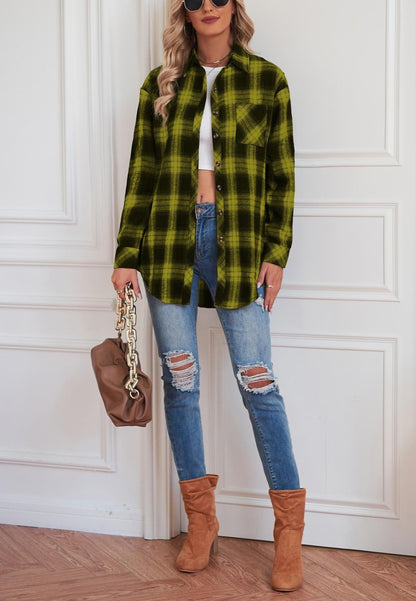 Plaid Print Button Front Shacket