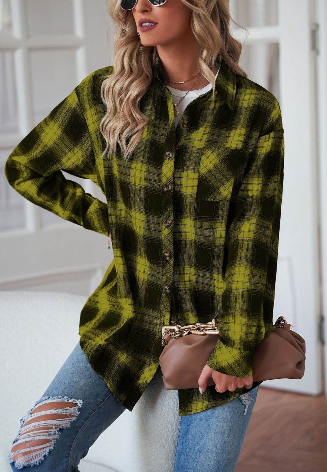Plaid Print Button Front Shacket