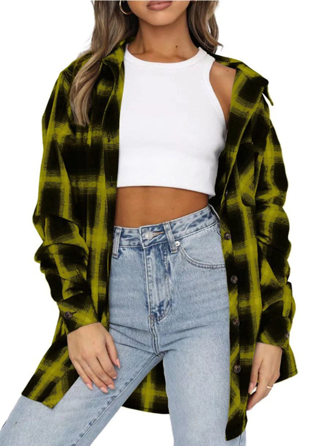 Chaqueta con botones en la parte delantera y estampado de cuadros