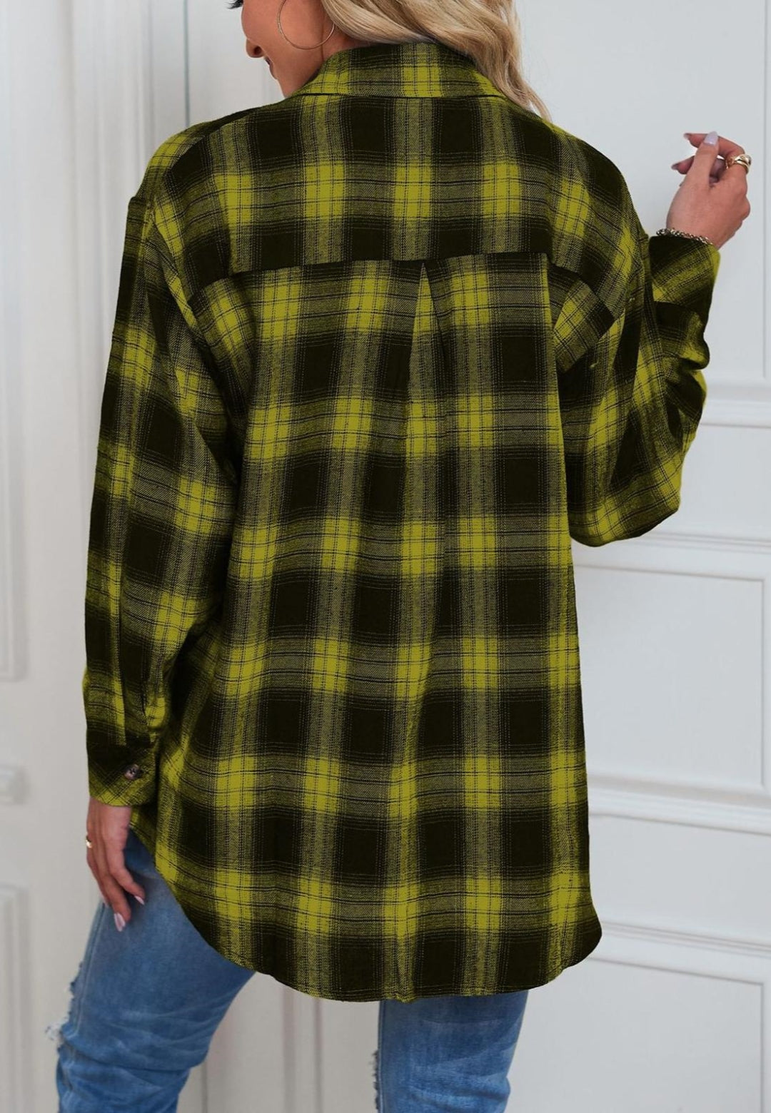 Plaid Print Button Front Shacket