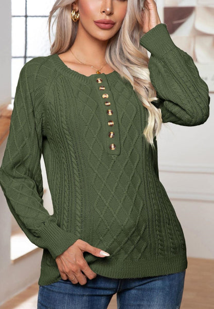 Button Detail Cable Knit Sweater