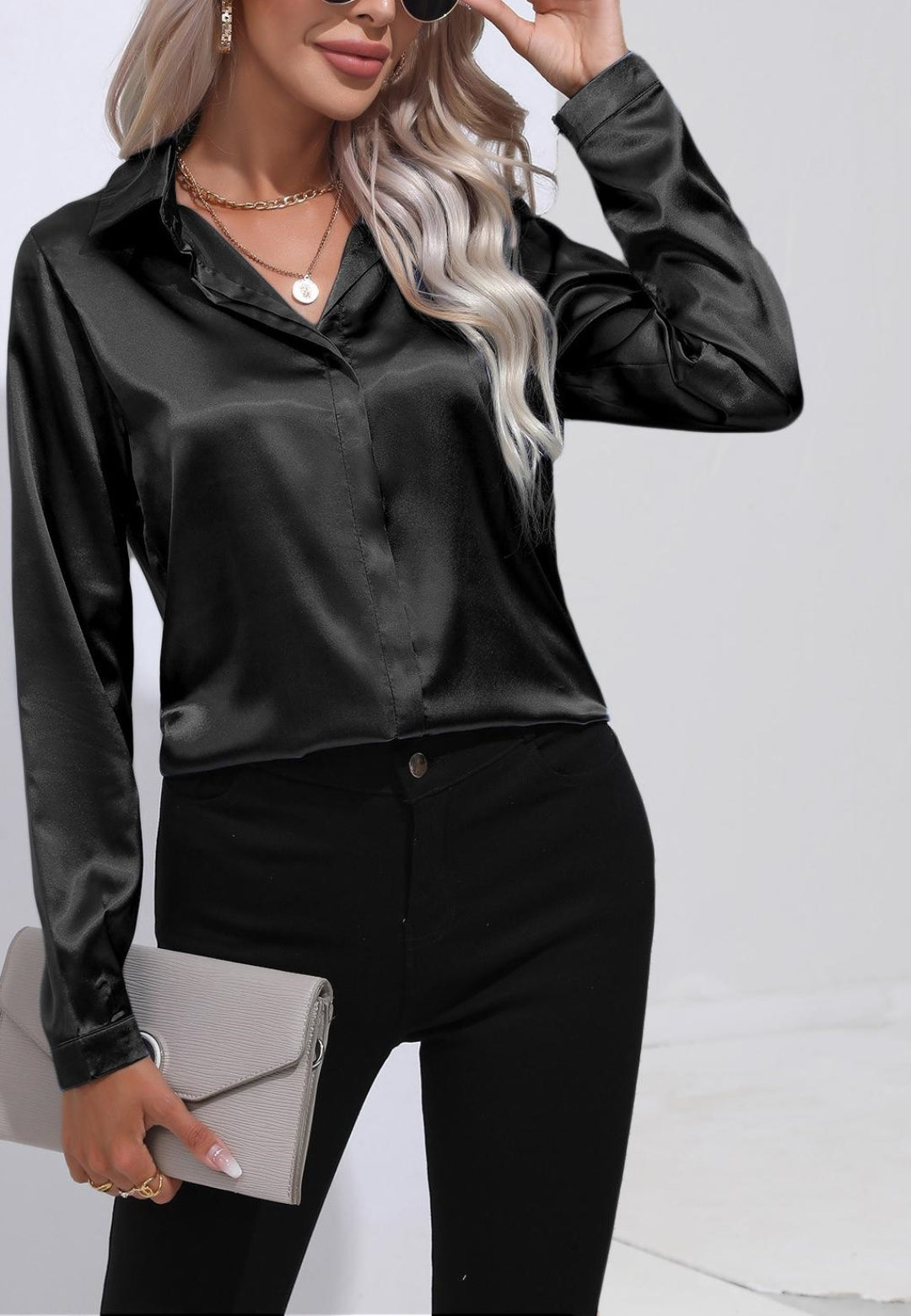 Satin Button Down Collared Shirt