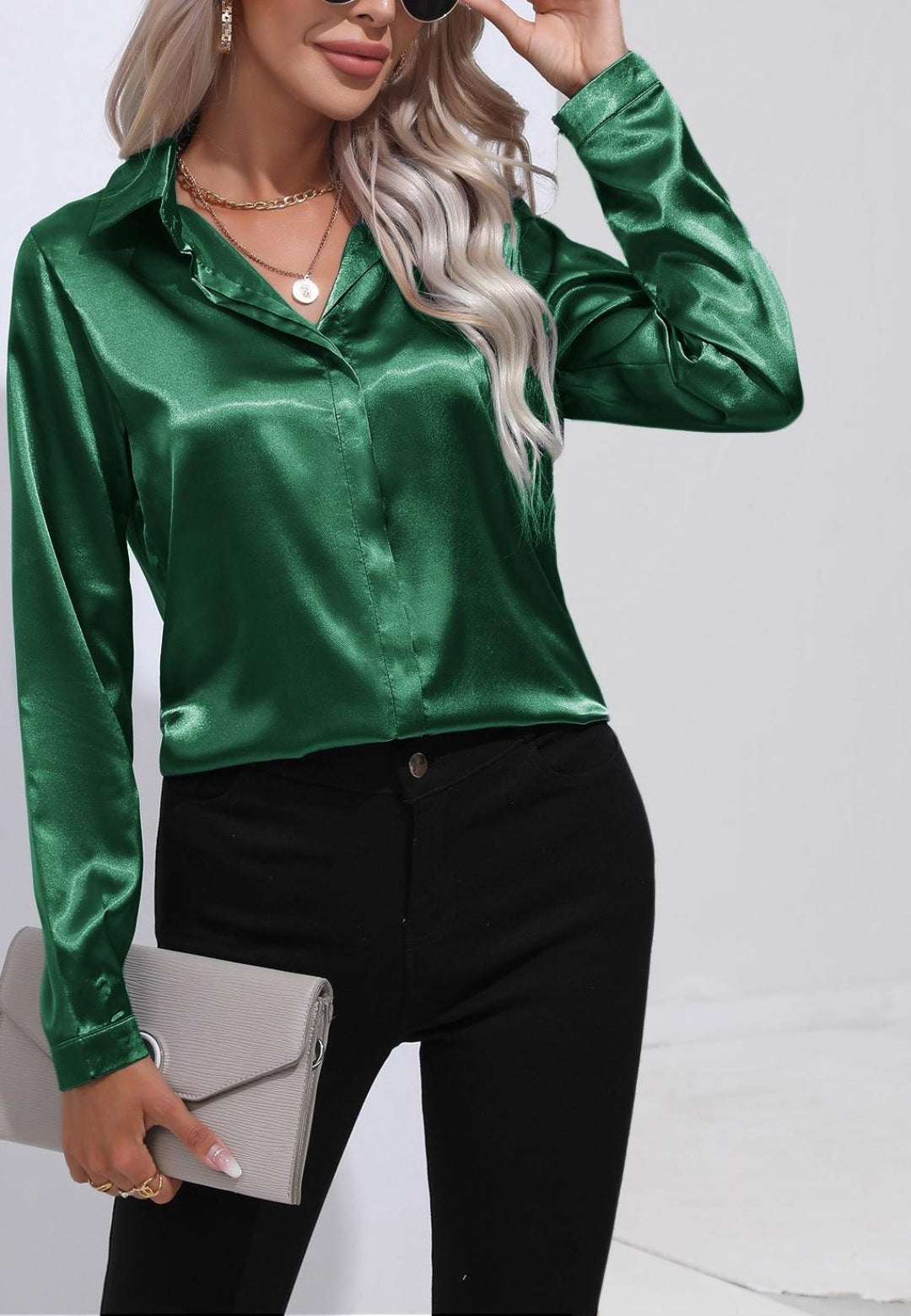 Satin Button Down Collared Shirt