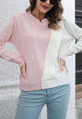 Round Neck Two Tone Mixed Knit Sweater