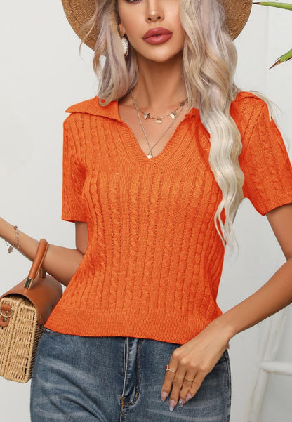 Cable Knit Short Sleeve Sweater