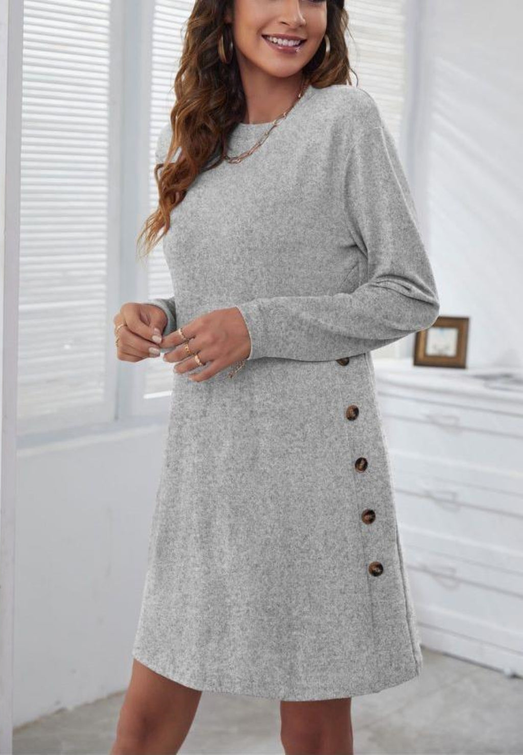 Side Button Detail Sweater Dress