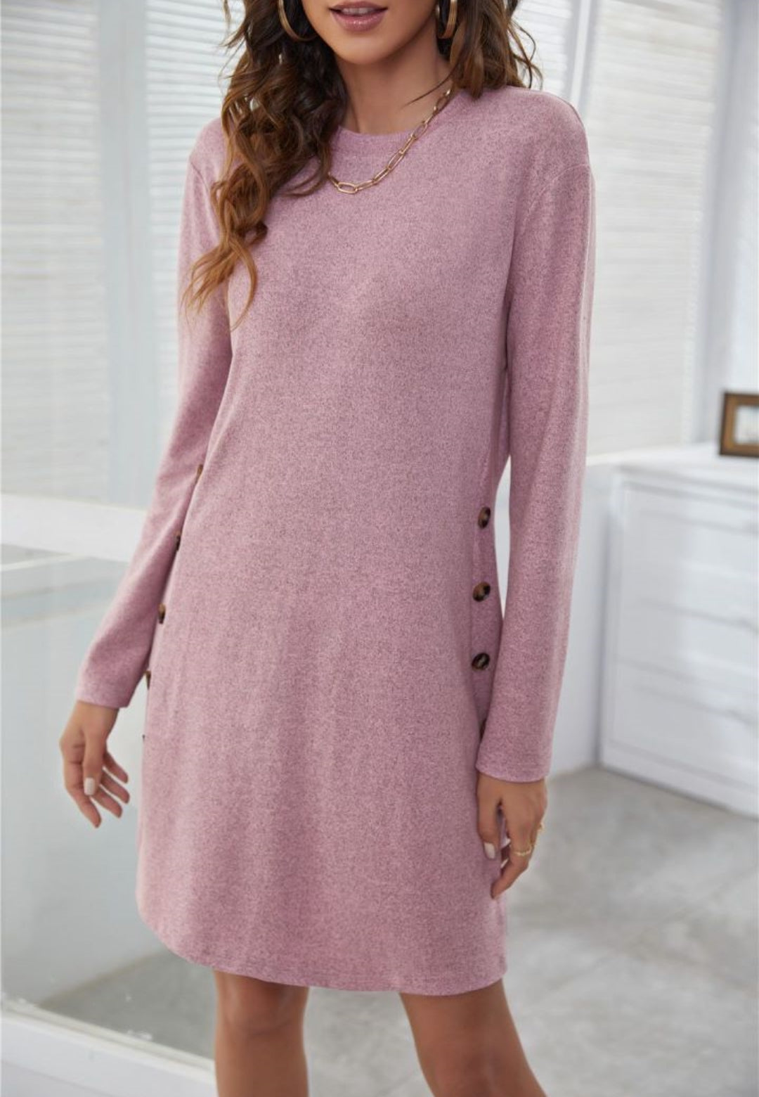 Side Button Detail Sweater Dress