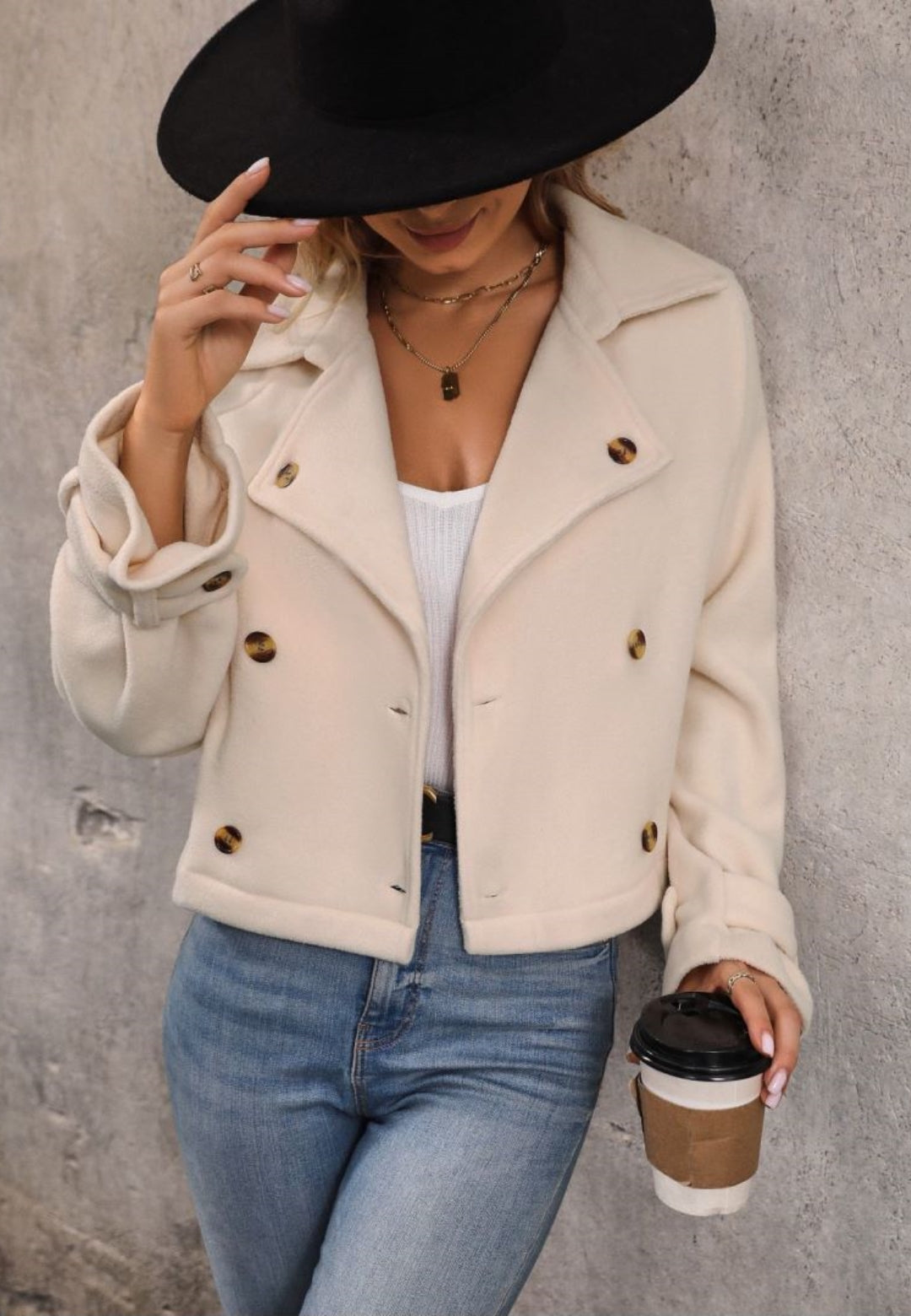 Collared Contrast Button Detail Jacket