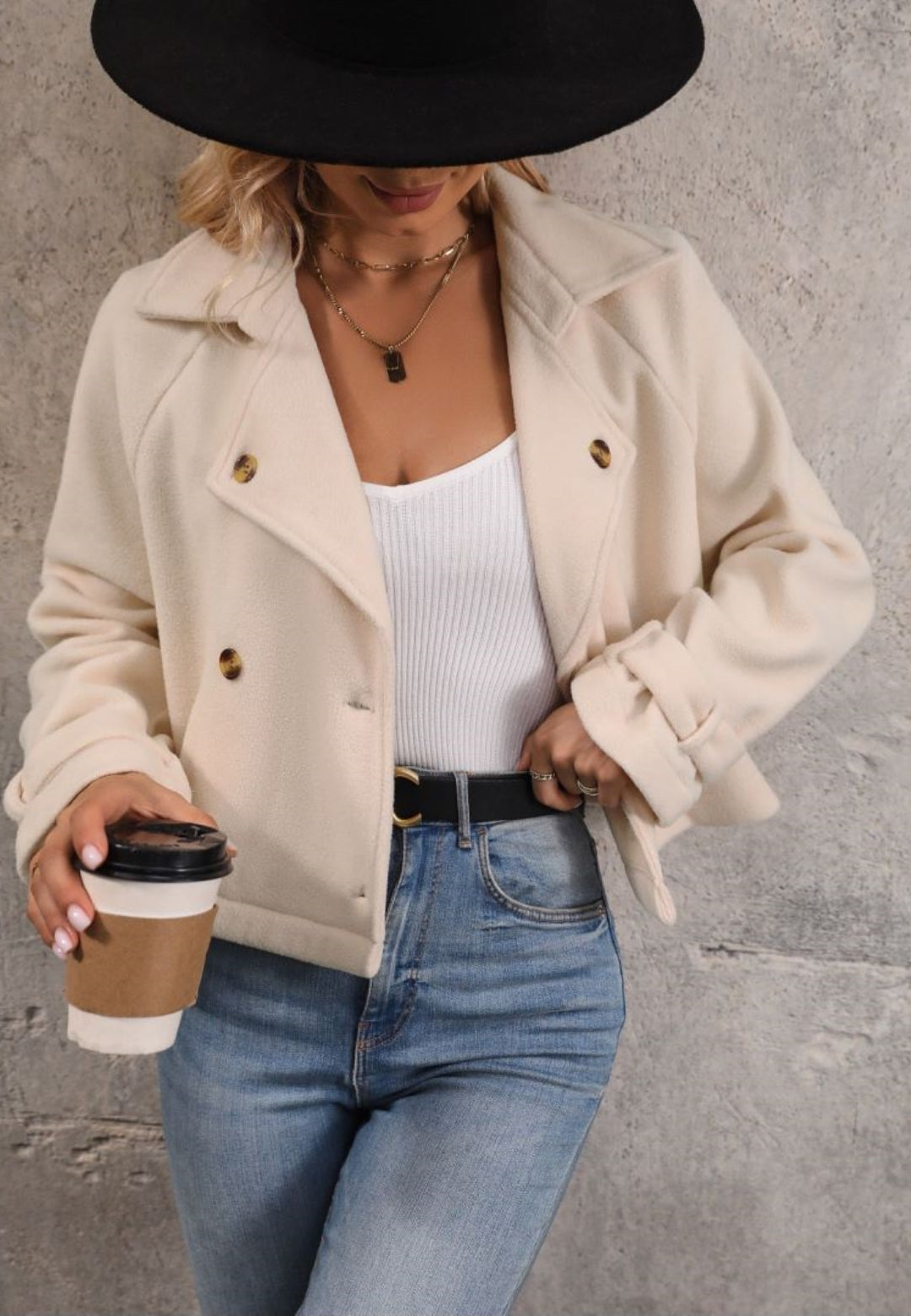 Collared Contrast Button Detail Jacket