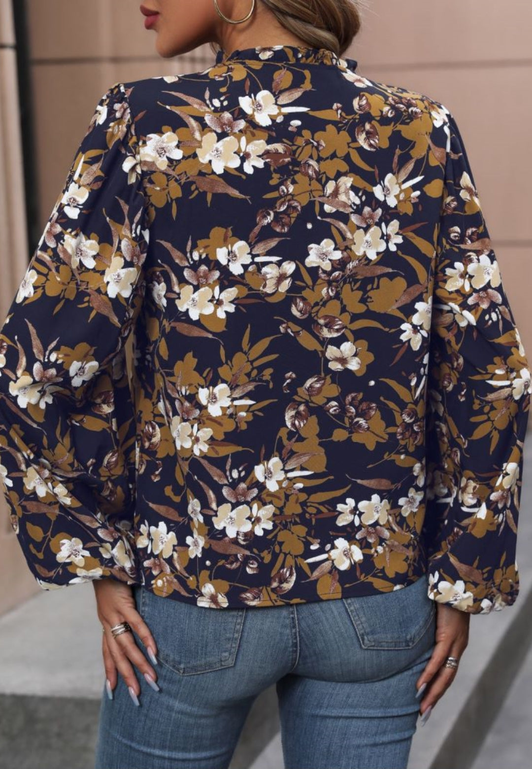 V Neck Bishop Sleeve Blouse