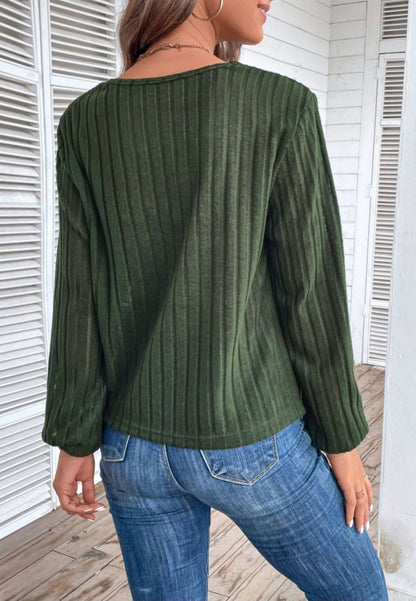 Button V Neck Twist Front Sweater