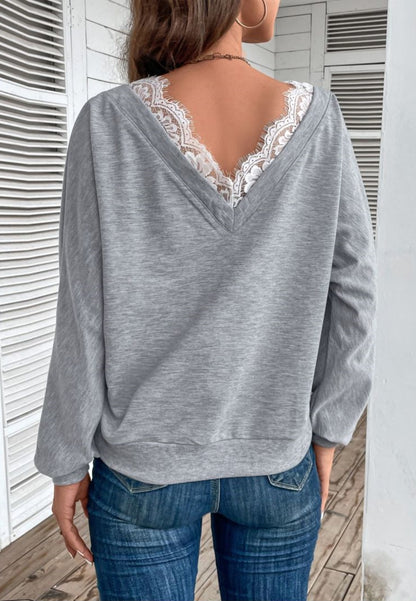 Lace Trim Surplice Sweater