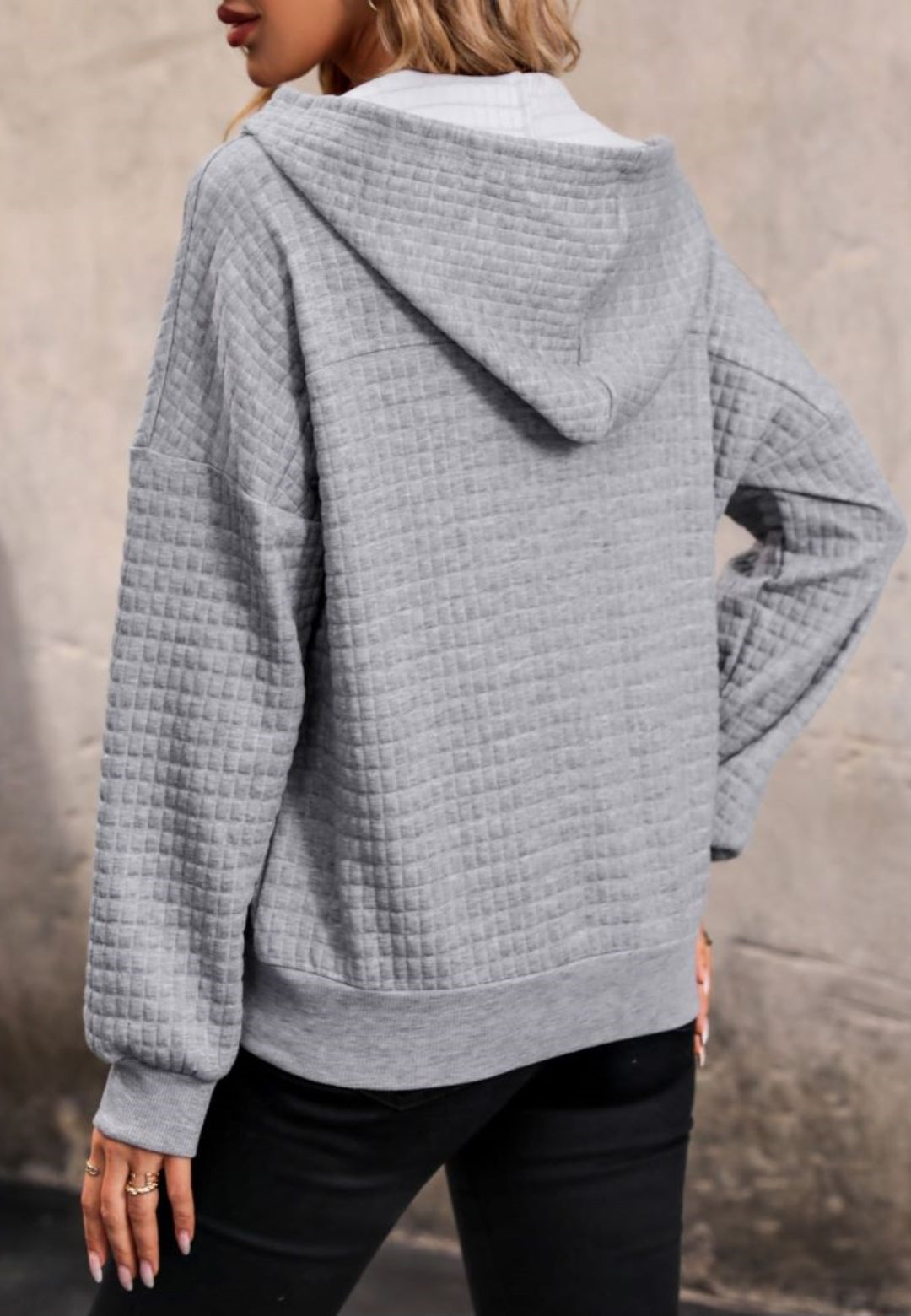 Button Front Quilted Hoodie Sweater