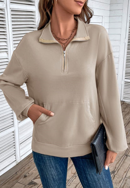 Quarter Zip Kangaroo Pocket Sweater