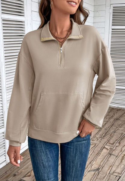Quarter Zip Kangaroo Pocket Sweater
