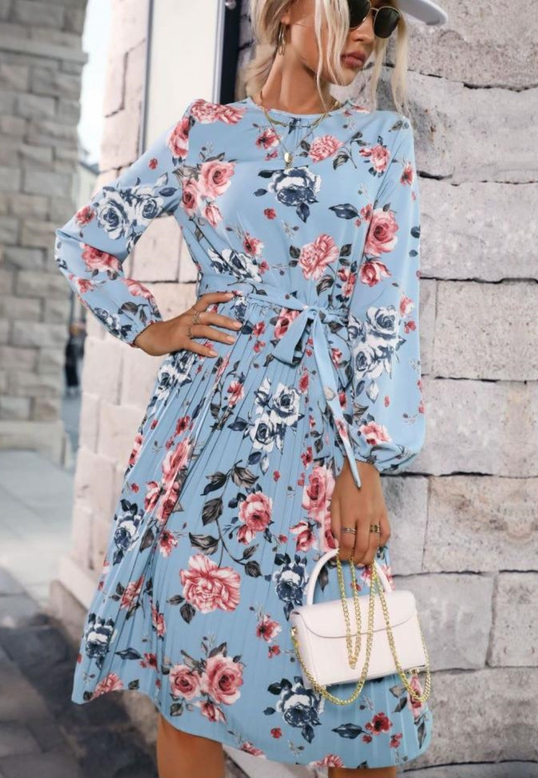Round Neck Pleated Dress