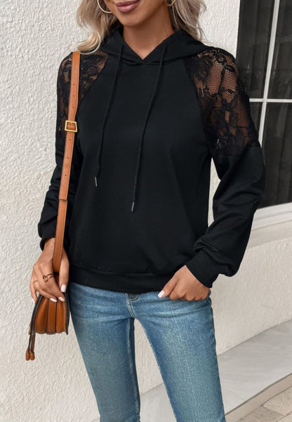 Lace Shoulder Detail Hoodie