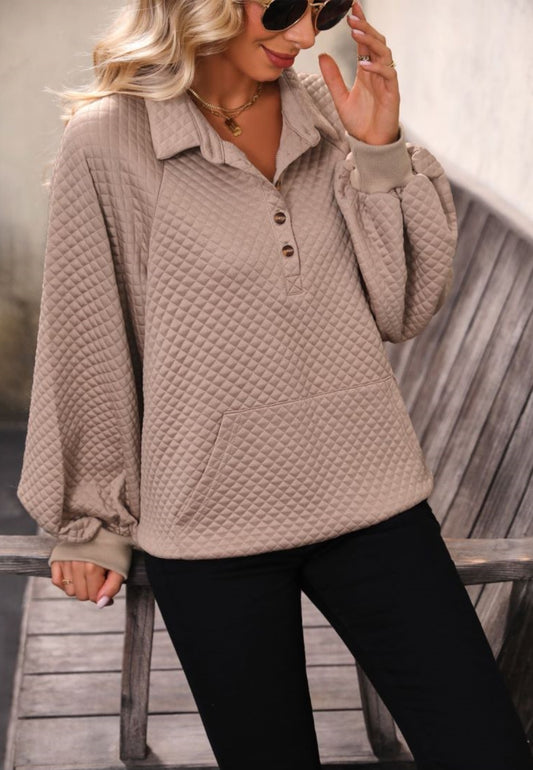 Quilted Knit Bishop Sleeve Sweater