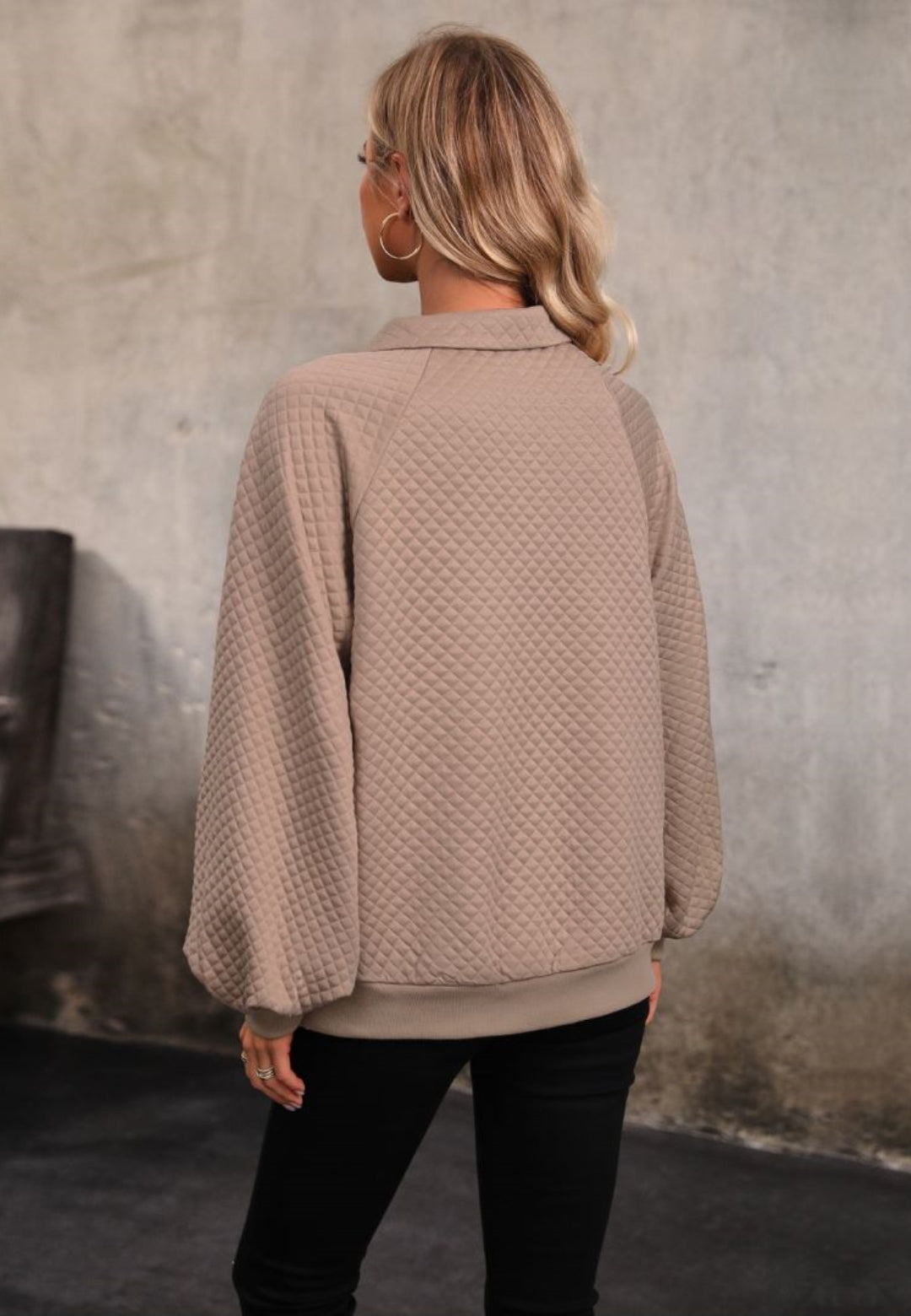 Quilted Knit Bishop Sleeve Sweater