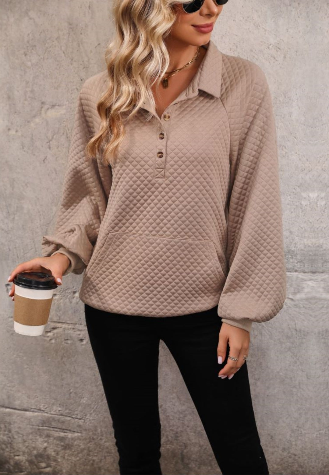Quilted Knit Bishop Sleeve Sweater