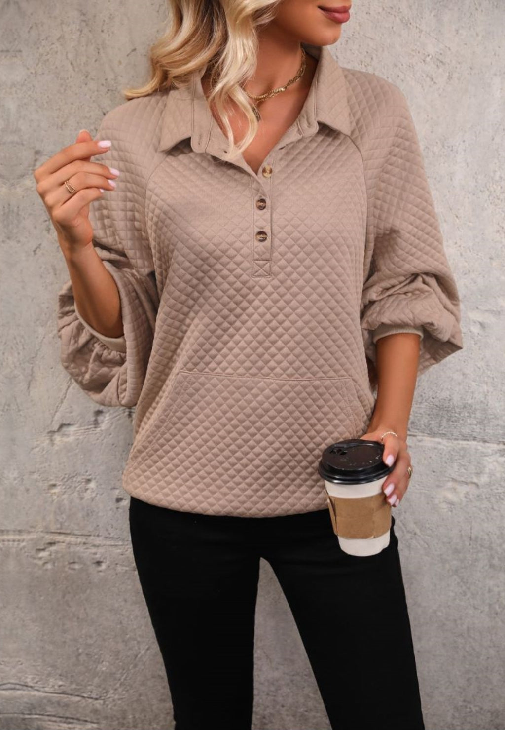 Quilted Knit Bishop Sleeve Sweater