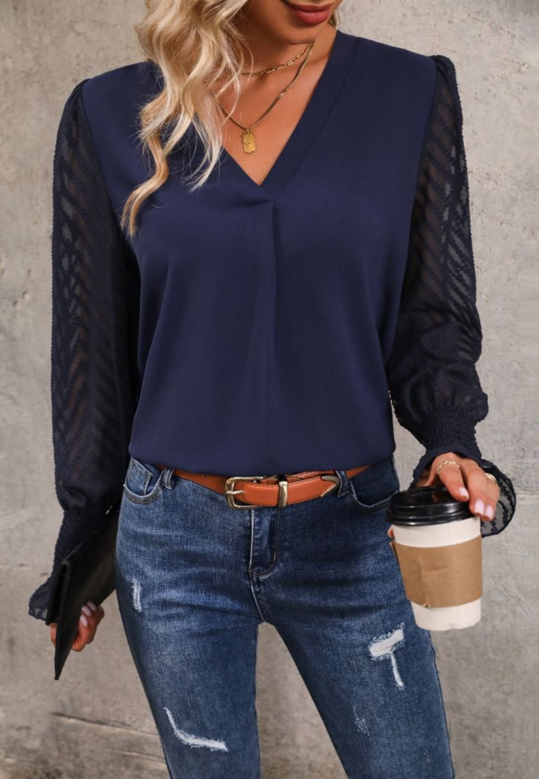 Embroidered Sheer Bishop Sleeve Blouse