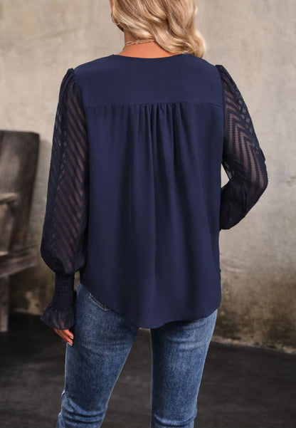 Embroidered Sheer Bishop Sleeve Blouse