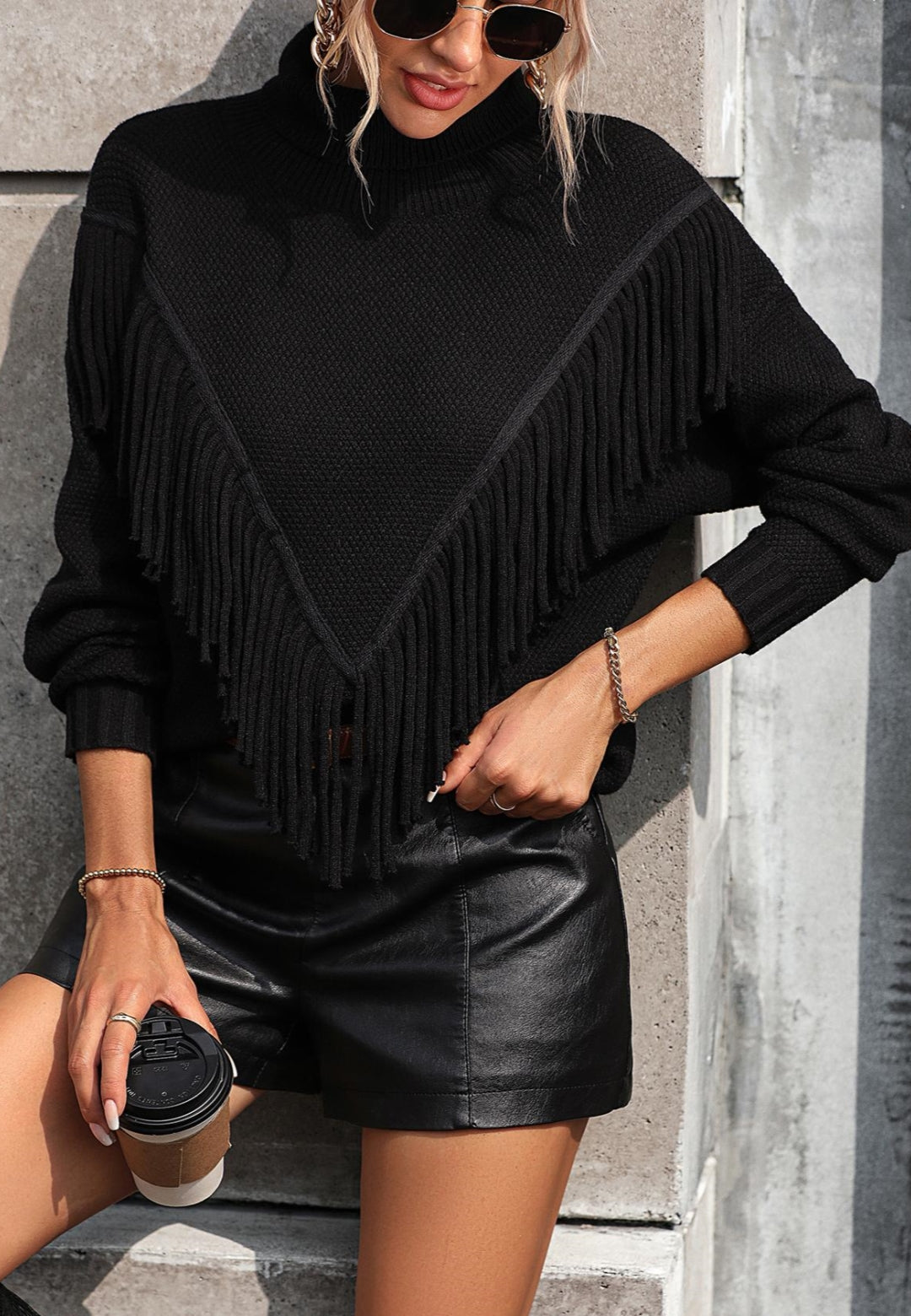 Fringe Detail Textured Sweater