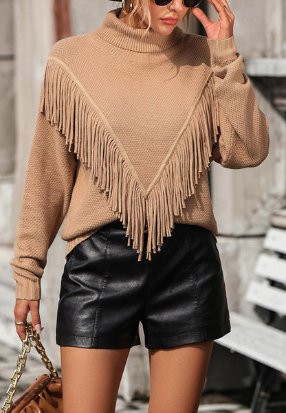 Fringe Detail Textured Sweater