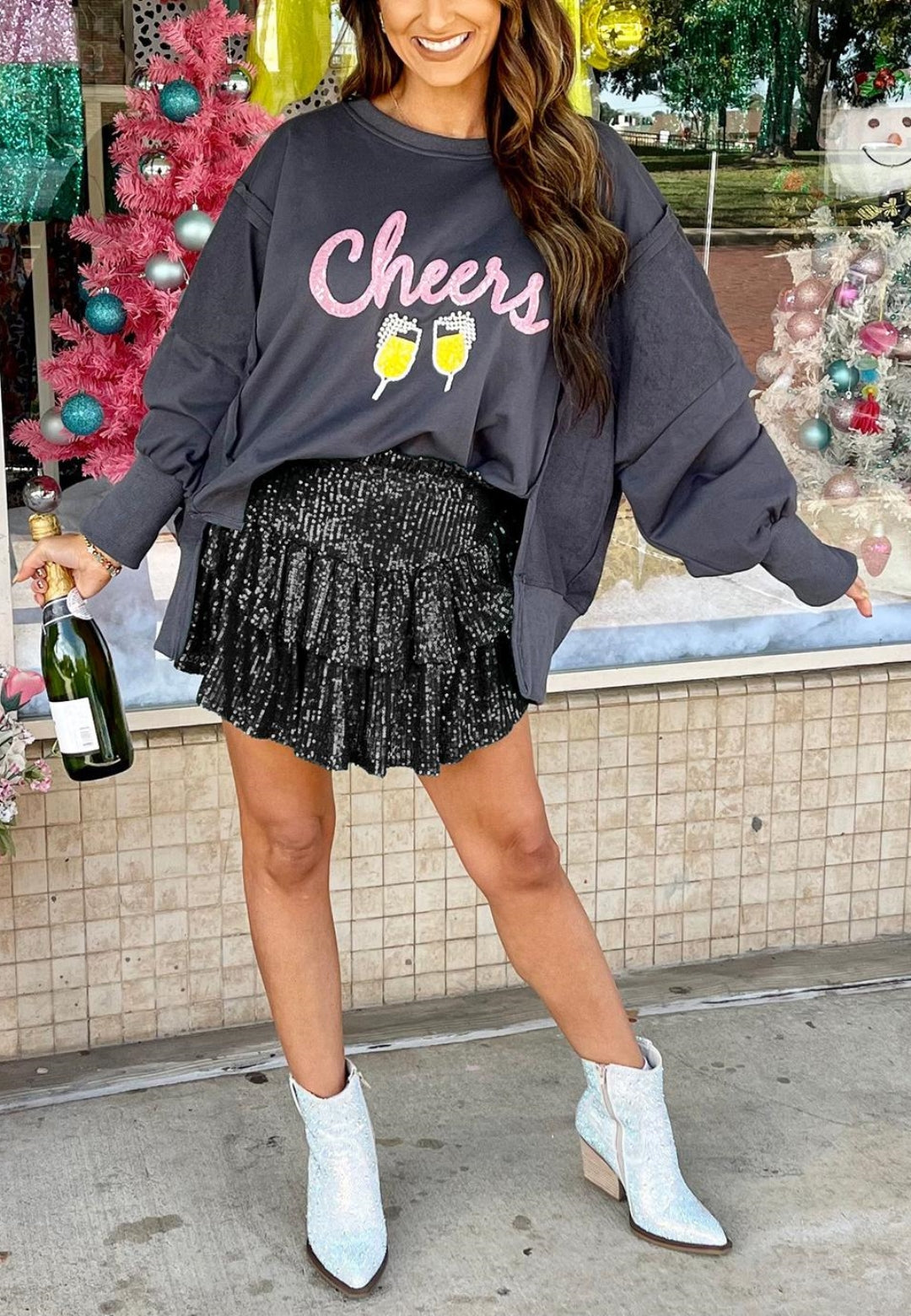 High Waist Tiered Sequin Skirt