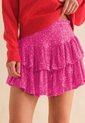 Falda de lentejuelas con capas y cintura alta