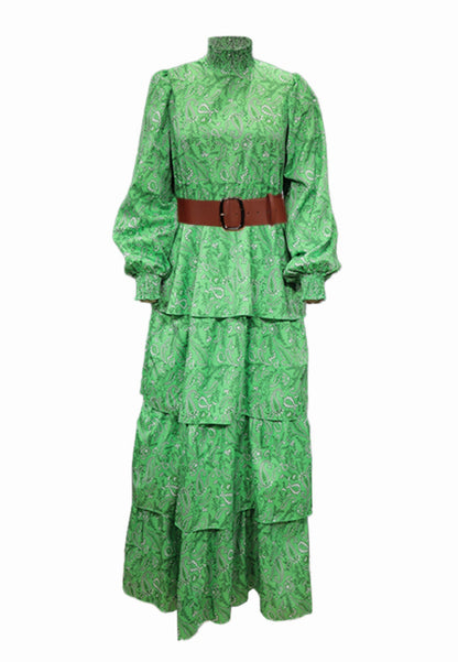 Shirred High Neck Paisley Dress