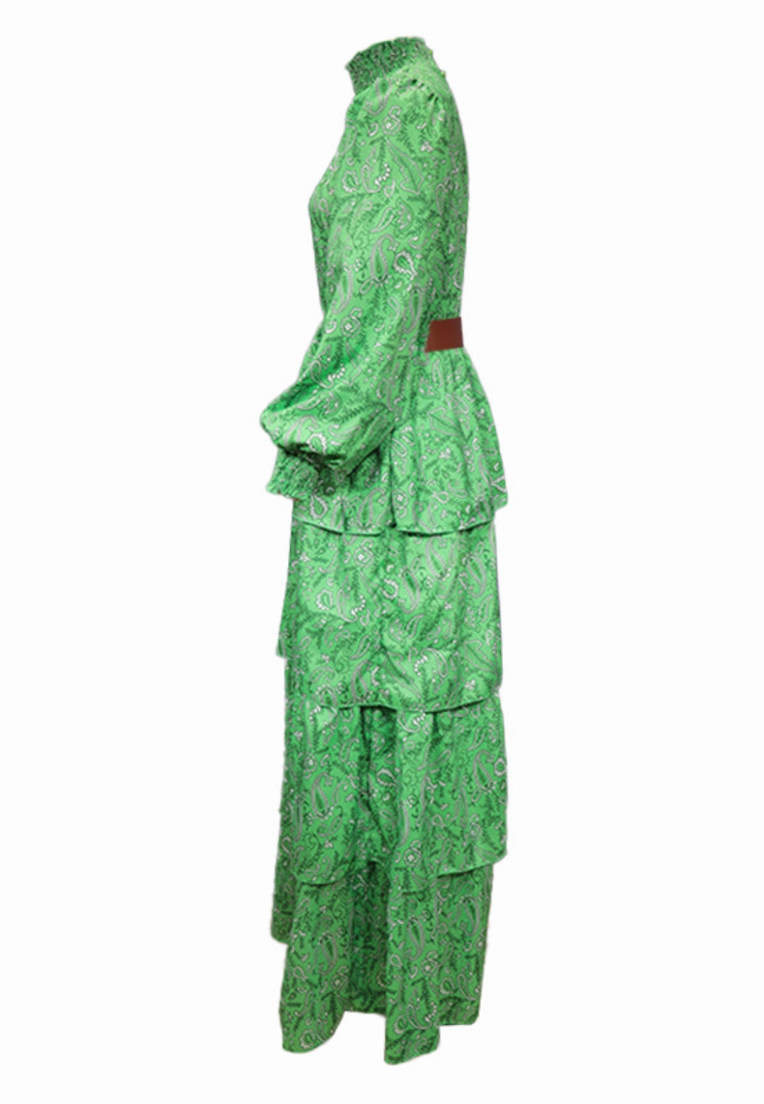 Shirred High Neck Paisley Dress