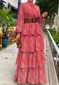Shirred High Neck Paisley Dress