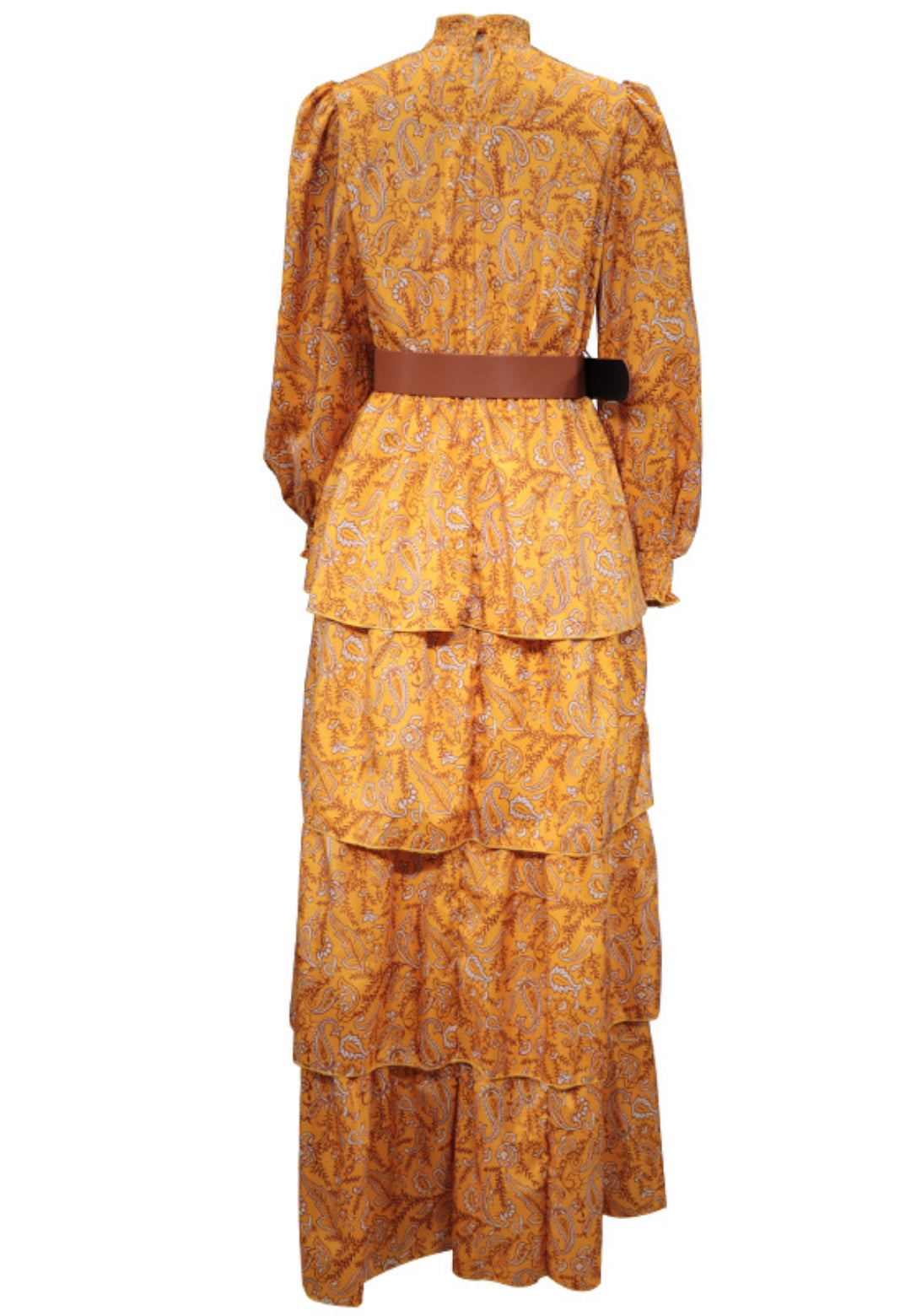 Shirred High Neck Paisley Dress