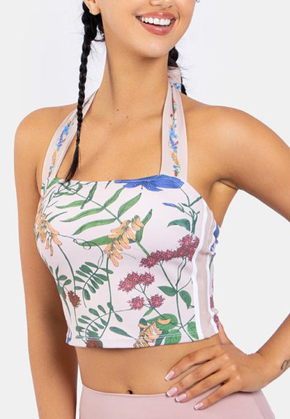 Tie Neck Floral Sports Top