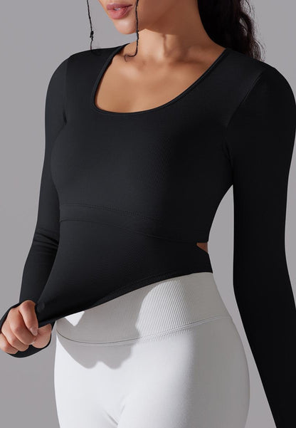 Cutout Back Curved Hem Sports Top