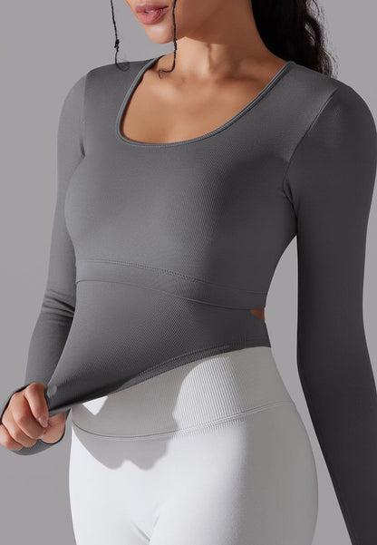 Cutout Back Curved Hem Sports Top