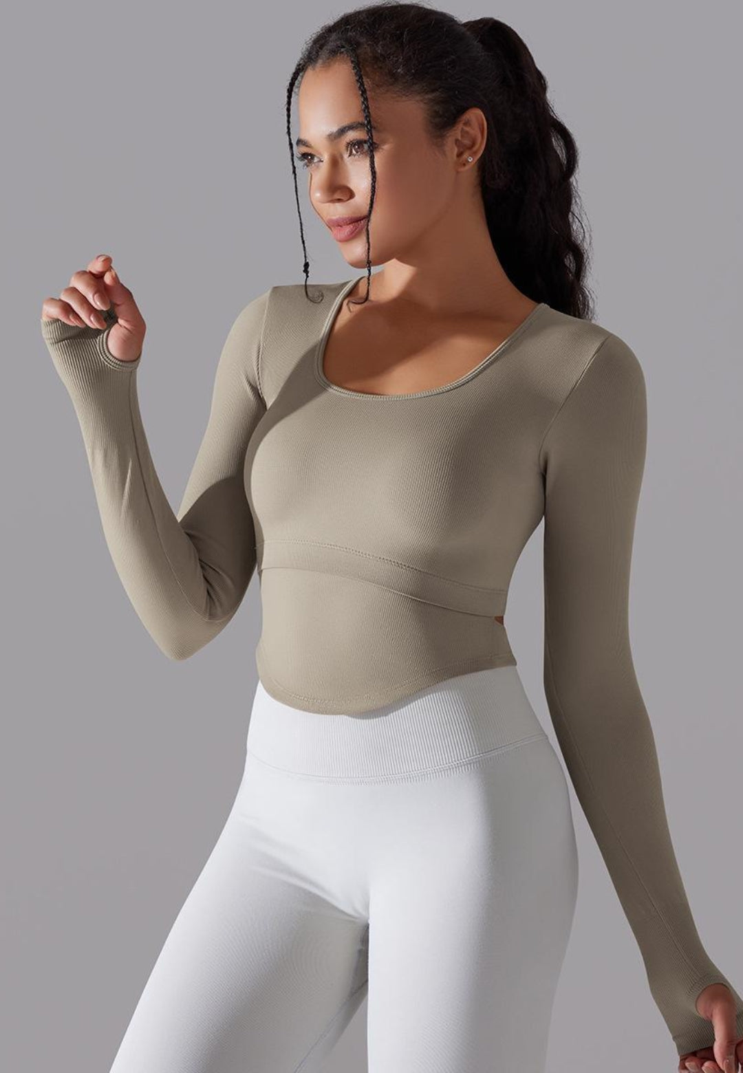 Cutout Back Curved Hem Sports Top