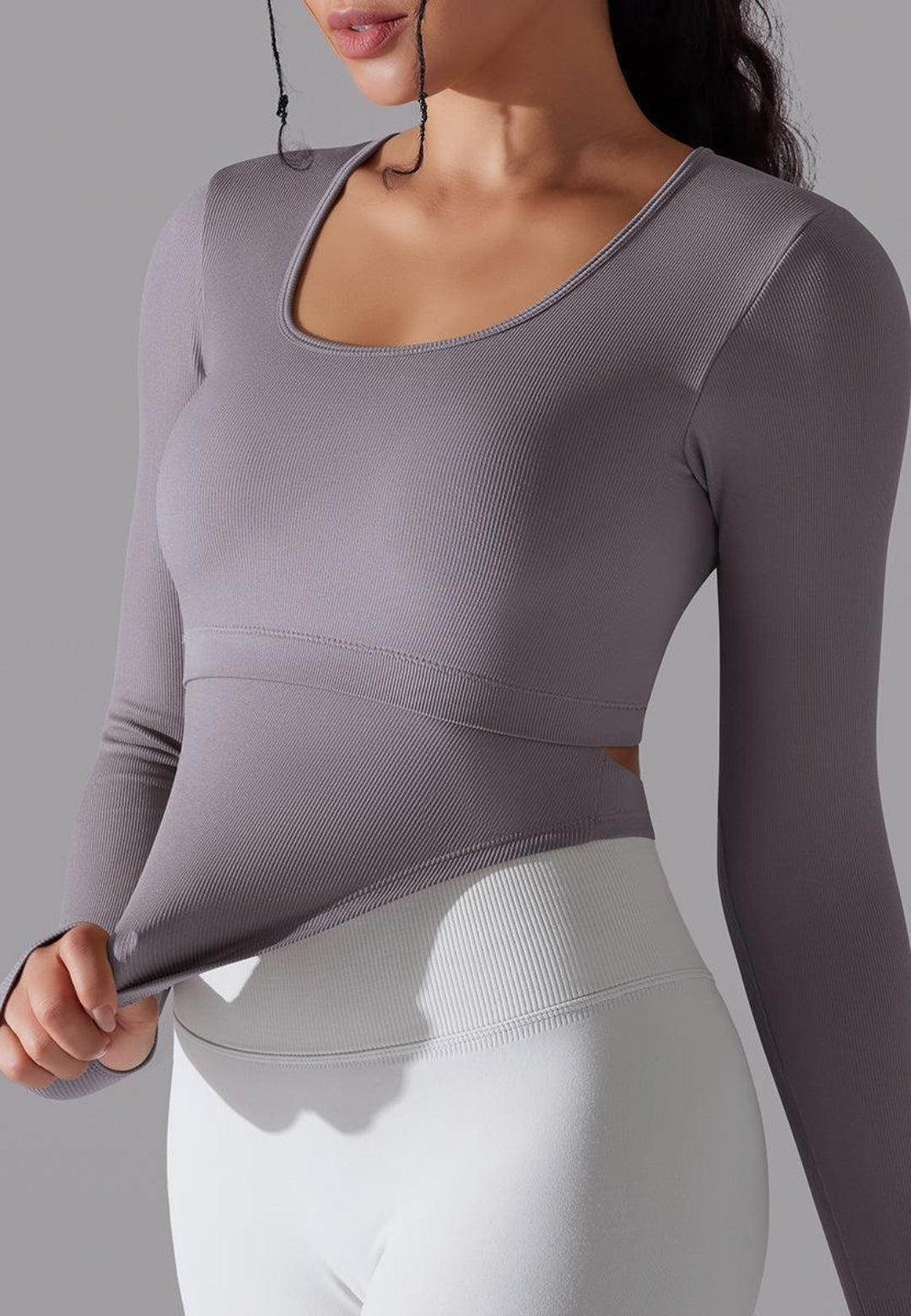 Cutout Back Curved Hem Sports Top