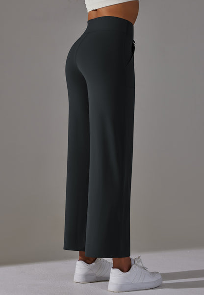 Pantalones de pierna recta con lazo en la cintura