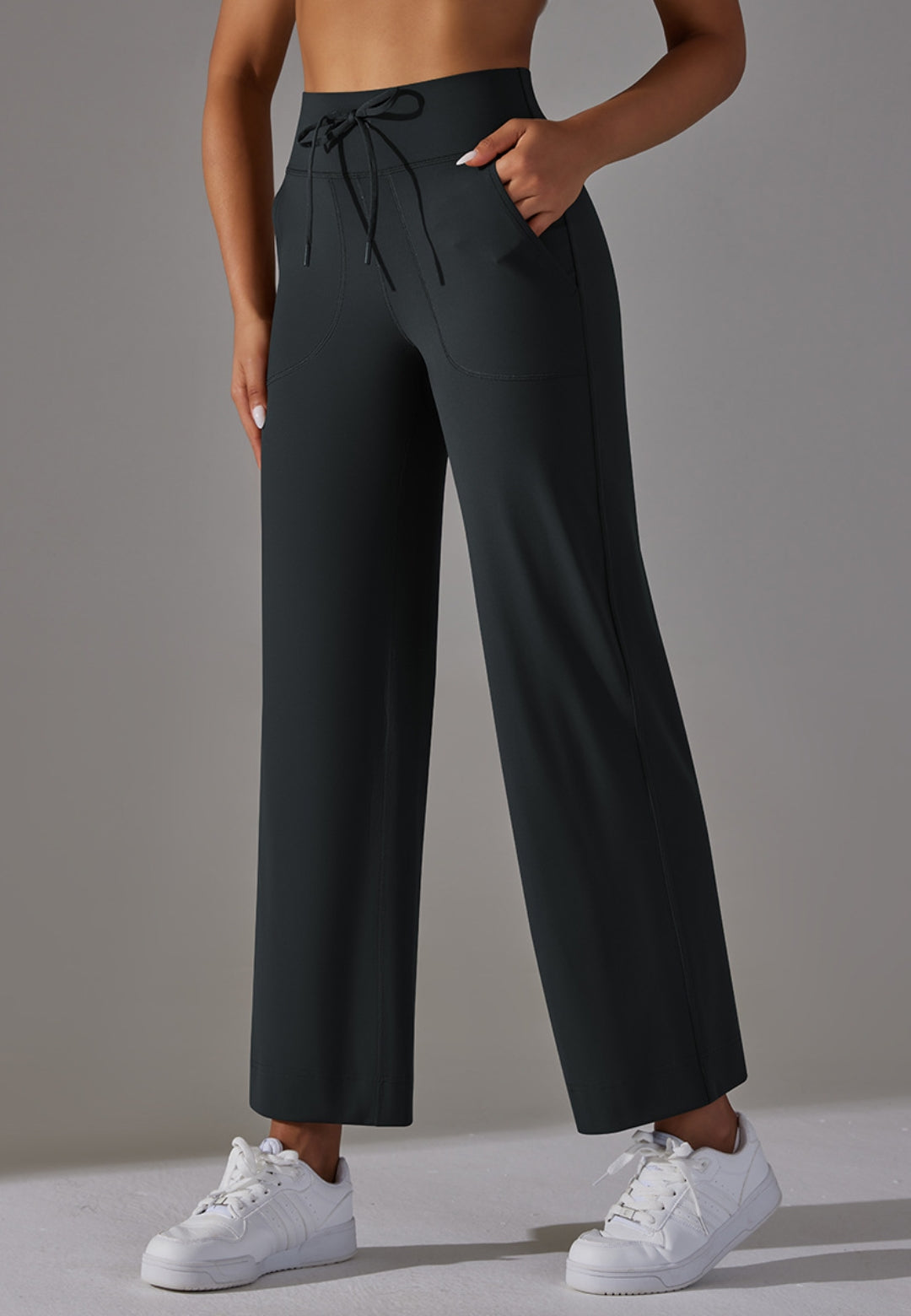 Pantalones de pierna recta con lazo en la cintura