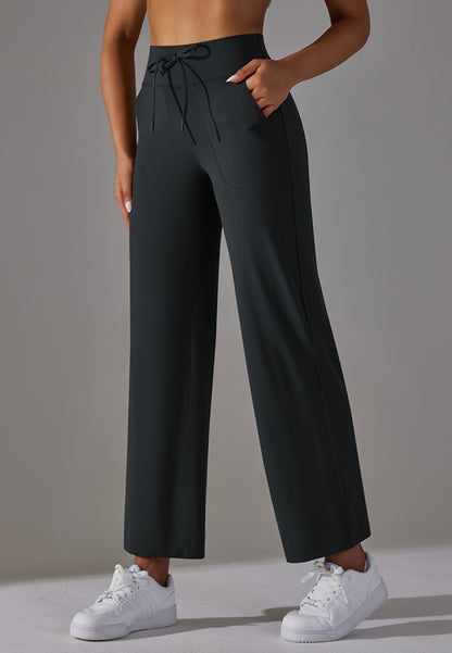 Pantalones de pierna recta con lazo en la cintura