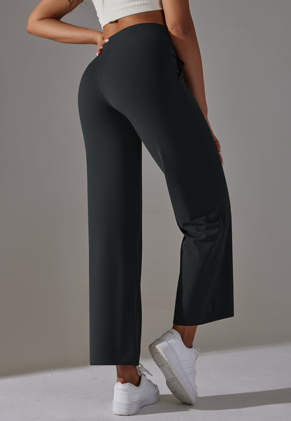 Pantalones de pierna recta con lazo en la cintura