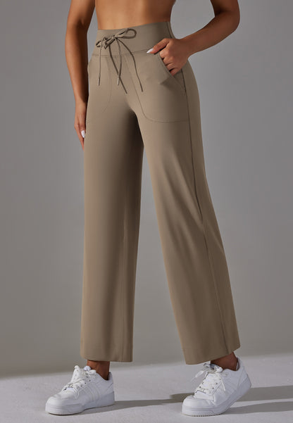 Pantalones de pierna recta con lazo en la cintura