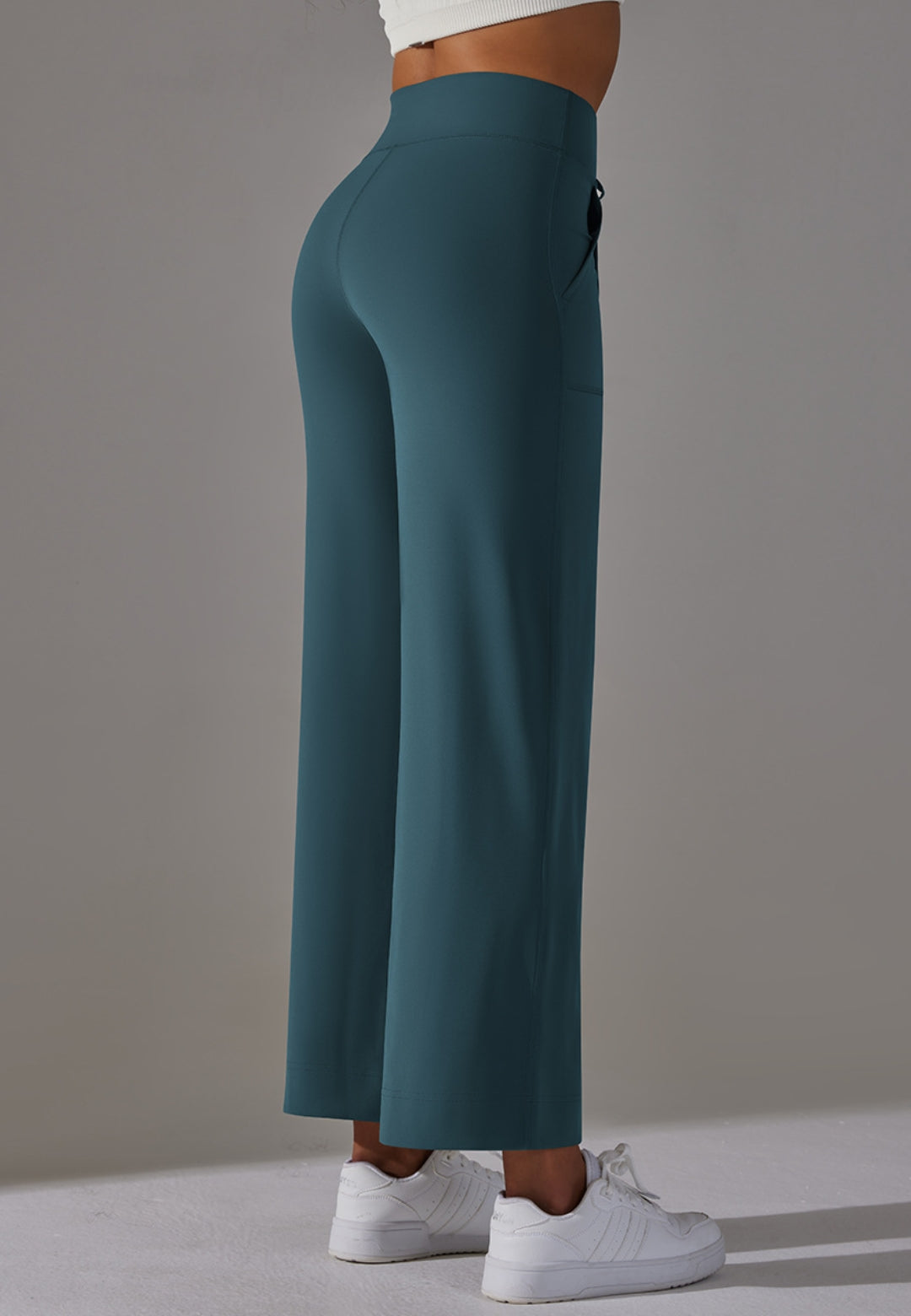 Pantalones de pierna recta con lazo en la cintura