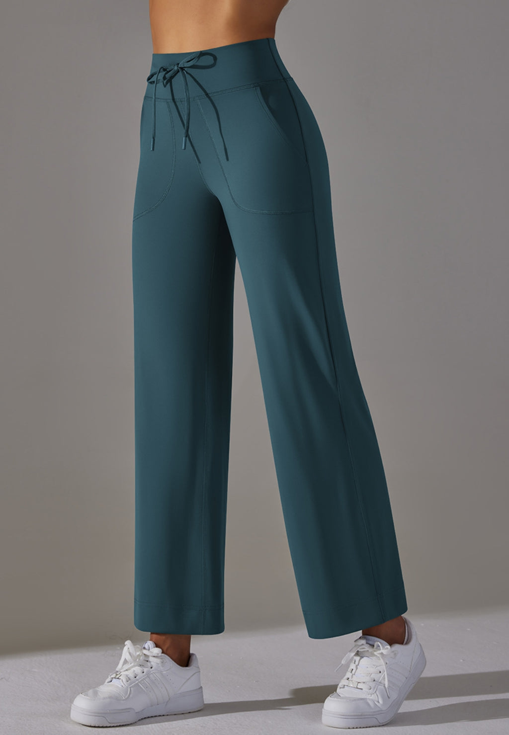 Pantalones de pierna recta con lazo en la cintura