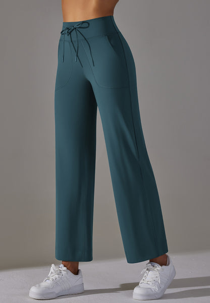 Pantalones de pierna recta con lazo en la cintura
